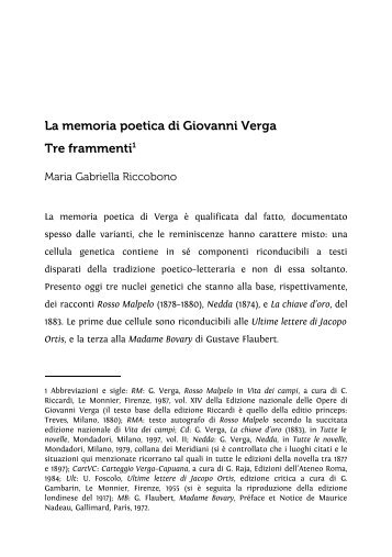 La memoria poetica di Giovanni Verga - Associazione degli ...