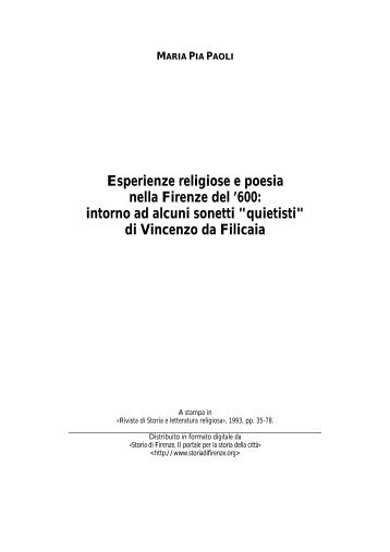 Esperienze religiose e poesia nella Firenze del ... - Storia di Firenze