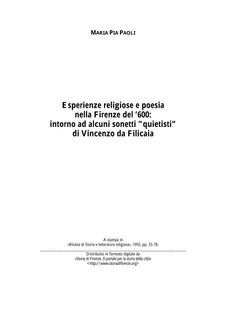 Esperienze Religiose E Poesia Nella Firenze Del Storia Di Firenze