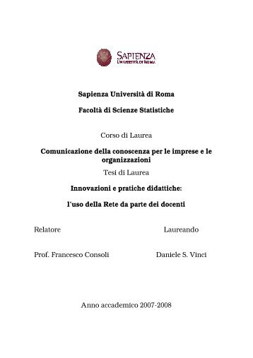 Sapienza Università di Roma Facoltà di Scienze ... - Tesionline