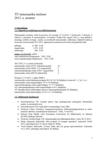 MMI aruanne 2012 - Matemaatika-informaatikateaduskond - Tartu ...