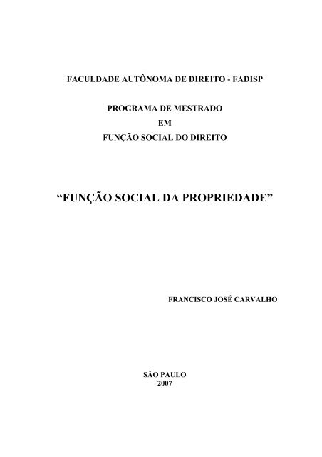 “FUNÇÃO SOCIAL DA PROPRIEDADE” - Fadisp