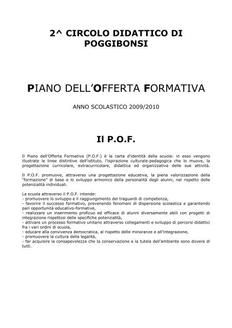 PIANO DELL'OFFERTA FORMATIVA - 2° Circolo Didattico Poggibonsi