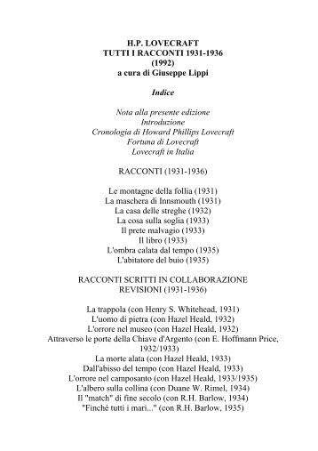 HP LOVECRAFT TUTTI I RACCONTI 1931-1936 - Associazione ...