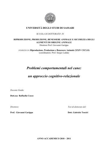 Problemi comportamentali nel cane: un approccio cognitivo ...