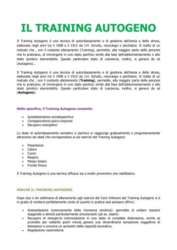 IL TRAINING AUTOGENO - Forma e fitness