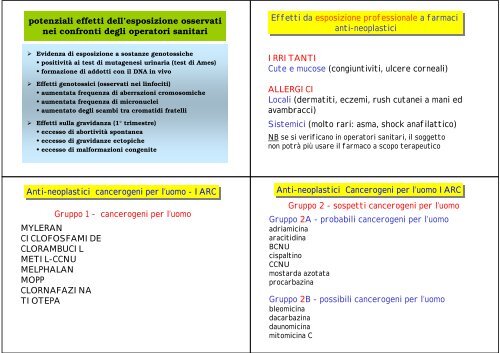 • Farmaci antiblastici - Medlavoro.medicina.unimib.it