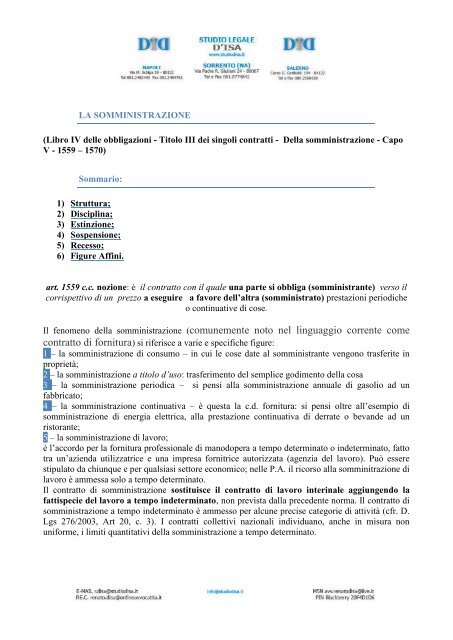 Il contratto di somministrazione - Avvocato Renato D'Isa