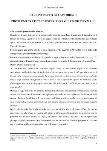 il contratto di factoring - Camera Civile del Piemonte