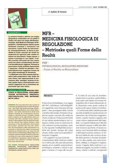 MEDICINA FISIOLOGICA DI REGOLAZIONE - Accademia di ...