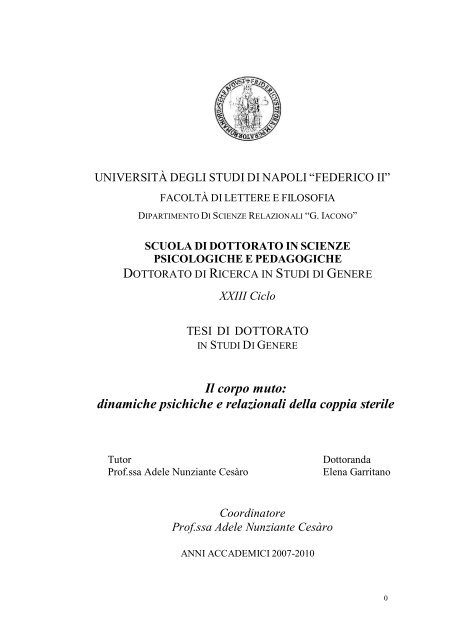 Il corpo muto: dinamiche psichiche e relazionali della coppia sterile