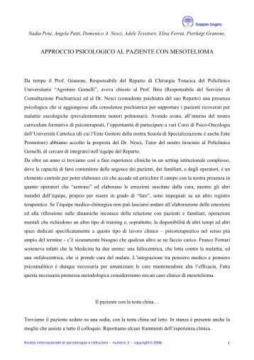 approccio psicologico al paziente con mesotelioma - Doppio Sogno