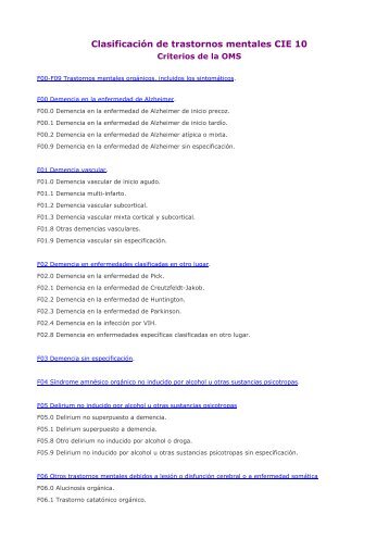 Clasificación de trastornos mentales CIE 10 - Capital emocional