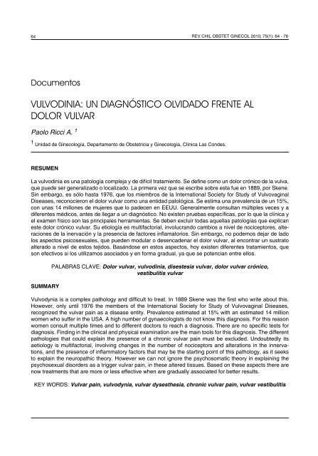 vulvodinia: un diagnóstico olvidado frente al dolor vulvar - SciELO