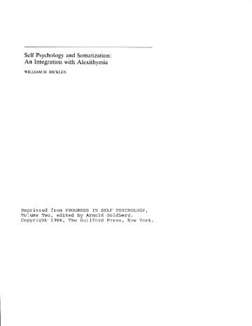 Self Psychology and Somatization: An Integration with Alexithymia