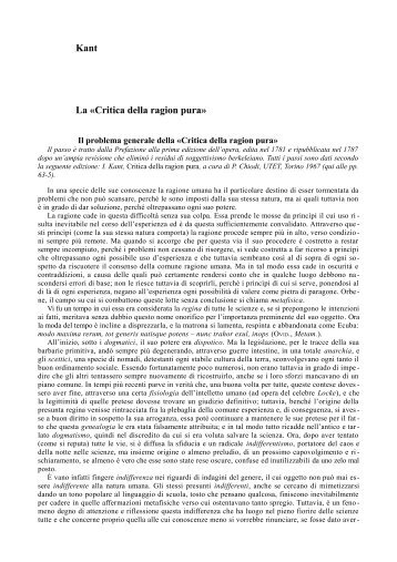 Kant La «Critica della ragion pura»