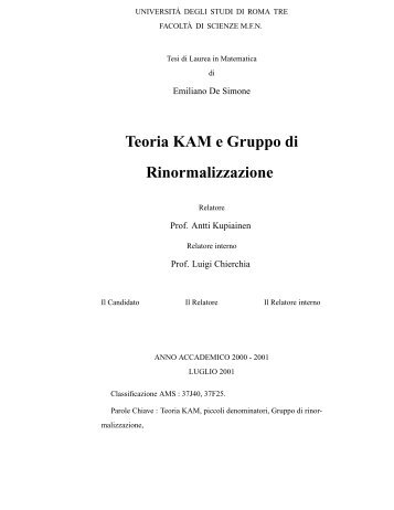 Teoria KAM e Gruppo di Rinormalizzazione - Dipartimento di ...