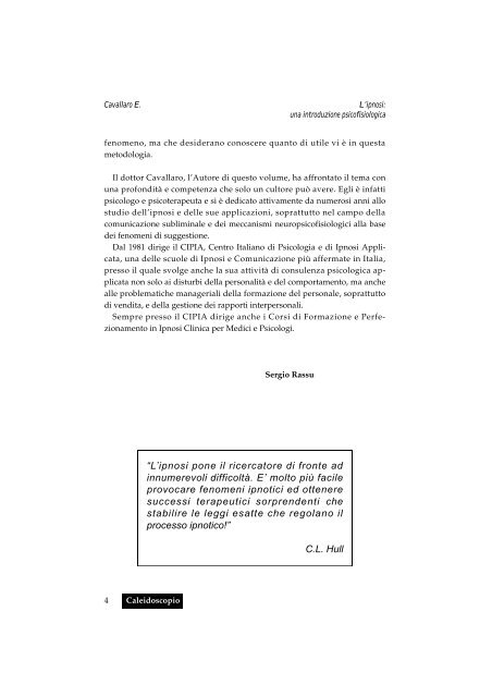 Italiano L'ipnosi: una introduzione psicofisiologica - Cavallaro Evaldo