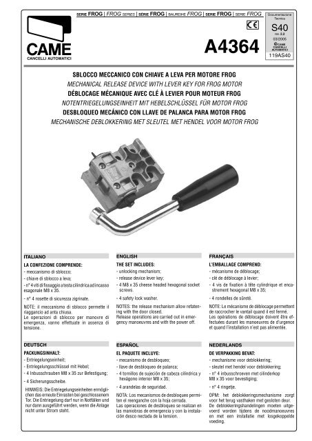 sblocco meccanico con chiave a leva per motore frog mechanical ...