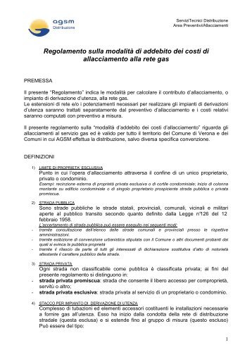 regolamento per allacci gas - Agsm