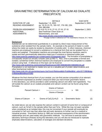 gravimetric determination of calcium as oxalate precipitate