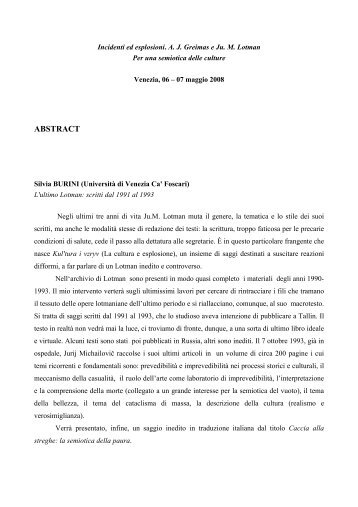 Pubblichiamo gli abstract del convegno - Università IUAV di Venezia