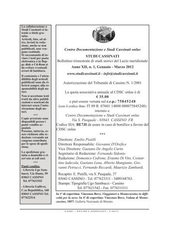 Anno XII n° 1 gennaio-marzo 2012 - Studi Cassinati