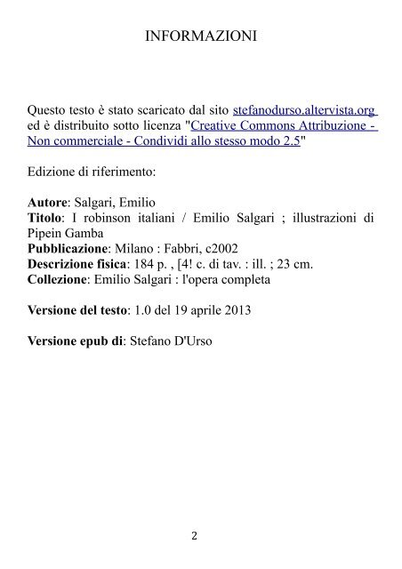 "I Robinson italiani" di Emilio Salgari - Altervista