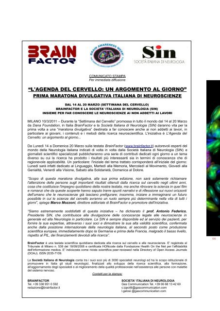 L'Agenda del cervello: un argomento al giorno - BrainFactor