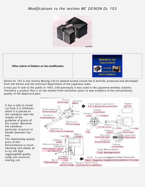 Modifications to the testina MC DENON DL 103 - Vinyl Engine