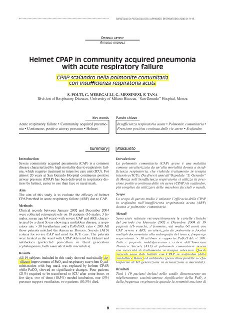 Helmet CPAP in community acquired pneumonia with ... - HAROL Srl