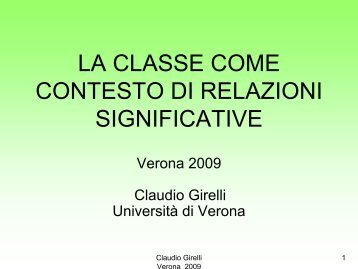 LA CLASSE COME CONTESTO DI RELAZIONI SIGNIFICATIVE