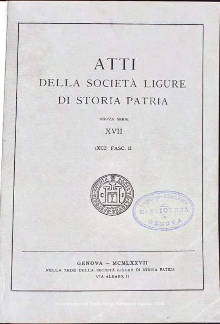 DELLA SOCIETÀ LIGURE DI STORIA PATRIA