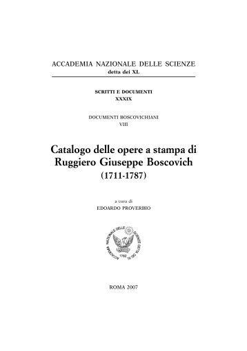 Catalogo delle opere a stampa di Ruggiero Giuseppe Boscovich