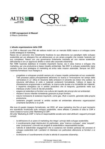 Il CSR management di Mazzali di Mauro Zanandrea L'attuale ... - Isvi