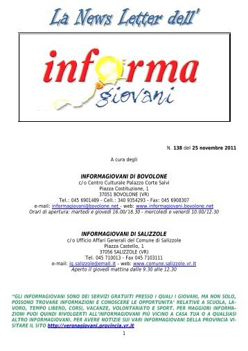 INFORMAGIOVANI DI BOVOLONE INFORMAGIOVANI DI SALIZZOLE