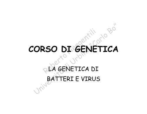 CORSO DI GENETICA - la genetica a urbino