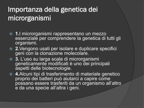 GENETICA DEI MICRORGANISMI