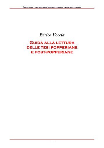 Enrico Voccia Guida alla lettura delle tesi popperiane e post ...