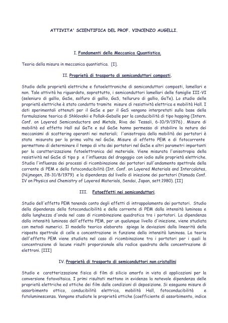 ATTIVITA' SCIENTIFICA DEL PROF - Dipartimento di Fisica