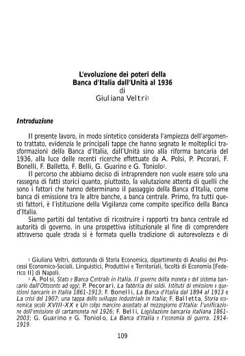 L'evoluzione dei poteri della Banca d'Italia dall'Unità ... - Delpt.unina.it