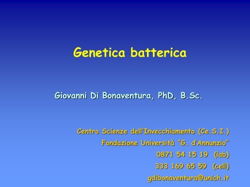 6a lezione genetica batterica.pdf - ch.unich - 'G. d'Annunzio'