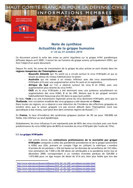 Note de synthèse n°24 - Haut Comité Français pour la Défense Civile