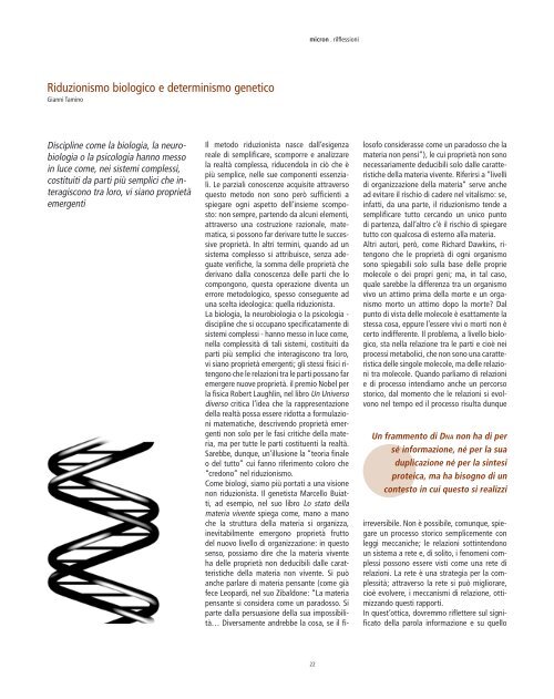 Riduzionismo biologico e determinismo genetico - ARPA Umbria