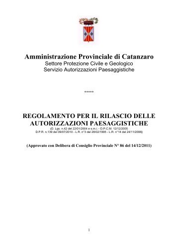 Visualizza e scarica il Regolamento - Provincia di Catanzaro