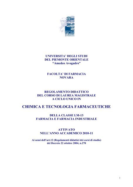 Regolamento Del Corso Di Laurea Magistrale Farmacia