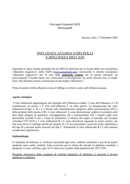 Documento in pdf - La cura omeopatica per l'influenza aviaria o dei ...