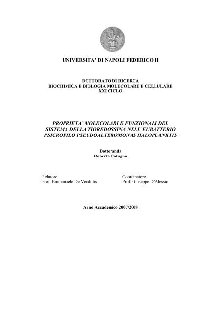 universita' di napoli federico ii proprieta' molecolari e ... - FedOA