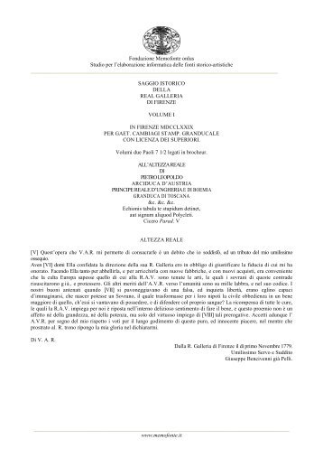 Saggio Istorico della Real Galleria di Firenze - Fondazione Memofonte