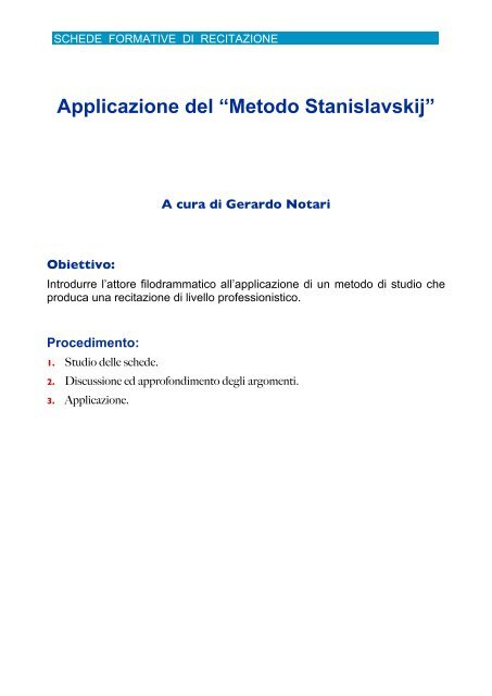 Applicazione del “Metodo Stanislavskij” - IL SOCCO E LA MASCHERA